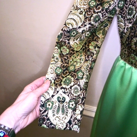 Vintage One-Of-A-Kind Handsewn Black Gold/Mint Lame´ Bodice Long Cocktail Dress - Picture 5 of 16